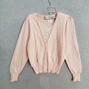 White Wheeler & Martha Women Sweater M Lambswool Rabbit Hair Blend Cardigan READ